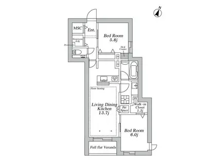 GREENCREST(2LDK/1階)の間取り写真