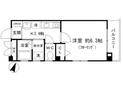 クイーンズコート(1K/3階)の間取り写真