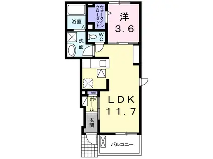 ミーテククルII(1LDK/1階)の間取り写真
