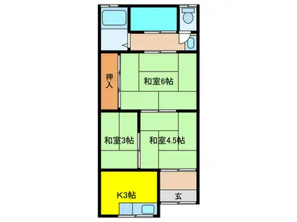 京阪本線 香里園駅 徒歩19分 1階建 築58年(3K/1階)の間取り写真