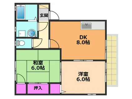 ネオメゾン下田部(2DK/1階)の間取り写真
