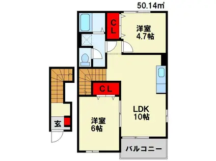 ファミーユ(2LDK/2階)の間取り写真