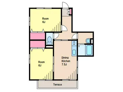 リトルプールC棟(2DK/1階)の間取り写真