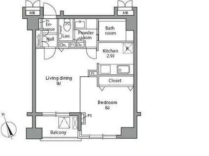 レジディア自由が丘(1LDK/4階)の間取り写真
