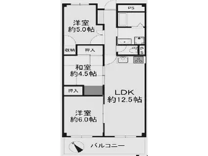 ユニハイム明石(3LDK/6階)の間取り写真