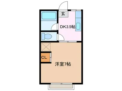 ドミール松本(1K/2階)の間取り写真