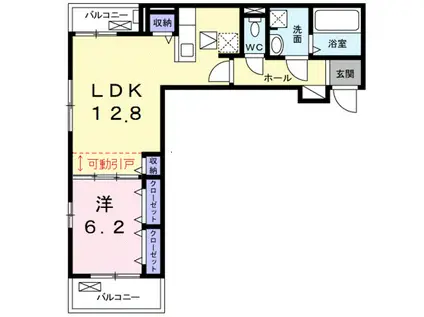 カーサ りんくう・M(1LDK/1階)の間取り写真