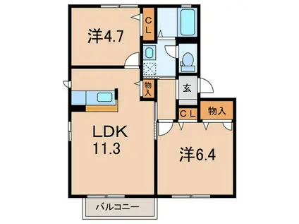 シャーメゾン魚住A棟(2LDK/2階)の間取り写真