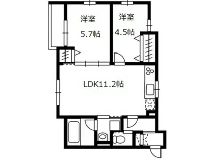シーグラスコート長谷(2LDK/2階)の間取り写真