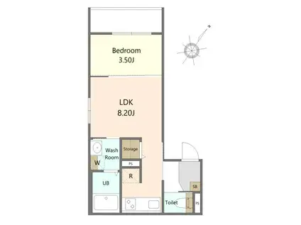 川内亀岡町アパート(1LDK/2階)の間取り写真