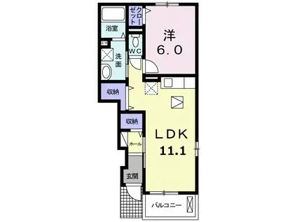 クリアネス堰下(1LDK/1階)の間取り写真