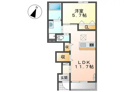 フェリーチェII(1LDK/1階)の間取り写真