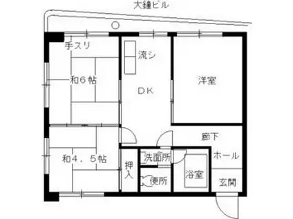 大鐘ビル(3K/6階)の間取り写真