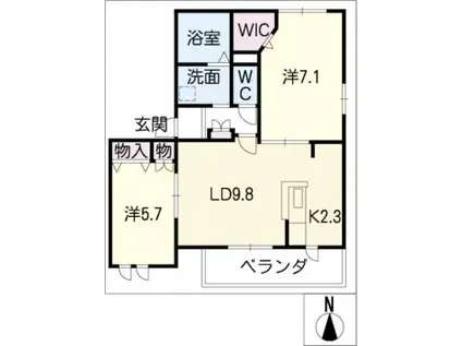 ラ・クール城西(2LDK/3階)の間取り写真