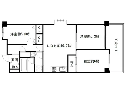 泉北深井グリーンハイツ(3LDK/6階)の間取り写真