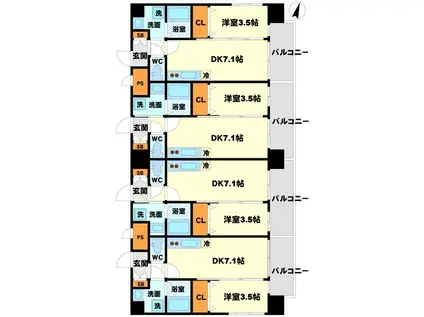 アンフィニXVIIマローネ(1DK/2階)の間取り写真