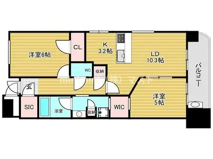 なんばセントラルプラザリバーガーデンB棟(2LDK/4階)の間取り写真