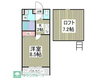 グランディール(1K/3階)の間取り写真