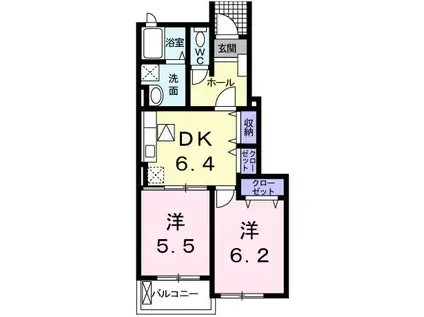 メリディオ ミキ(2DK/1階)の間取り写真