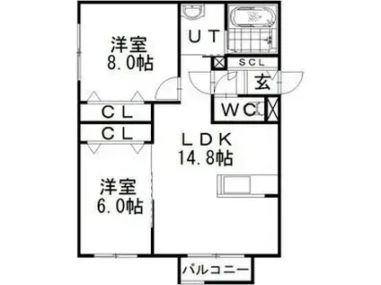 ジェルメ美園(2LDK/4階)の間取り写真