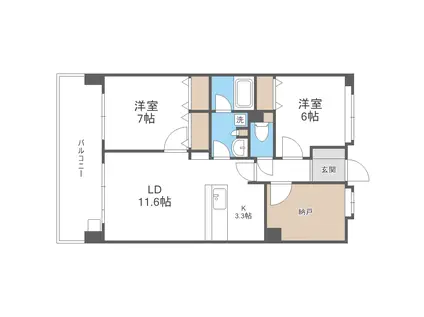 アンピール空港通II(2LDK/7階)の間取り写真
