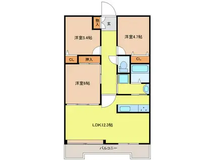 エクレール宮城野(3LDK/5階)の間取り写真