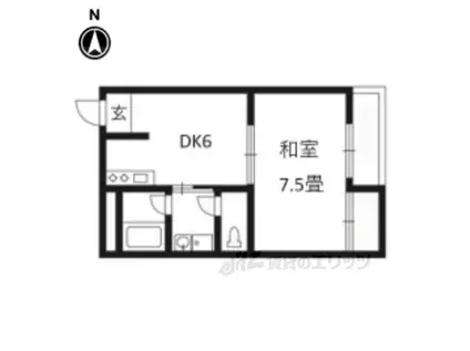 レジデンス山本Ⅱ(1DK/2階)の間取り写真