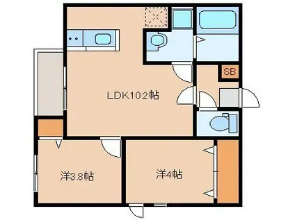 カトレア板付(2LDK/3階)の間取り写真