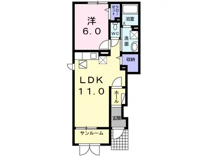 ドゥ・ステージアII(1LDK/1階)の間取り写真
