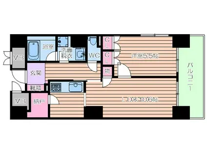 エル・セレーノ上本町レジデンス(1LDK/2階)の間取り写真