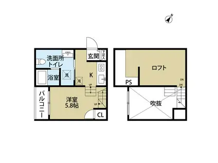 カーサ クレシア 横手南(1K/2階)の間取り写真