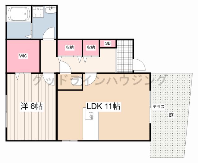 グランドフィールド1番館(1LDK/1階)の間取り写真