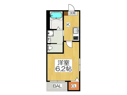 ハーモニーテラス椥辻西浦町(1K/2階)の間取り写真