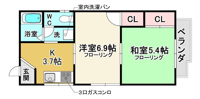 コスモハイツイシバシ(2DK/2階)の間取り写真