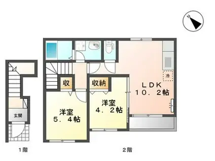 ＪＲ常磐線 泉駅(ＪＲ) 徒歩85分 2階建 築10年(2LDK/2階)の間取り写真