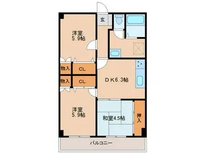 グリーンヒル高城(3DK/2階)の間取り写真