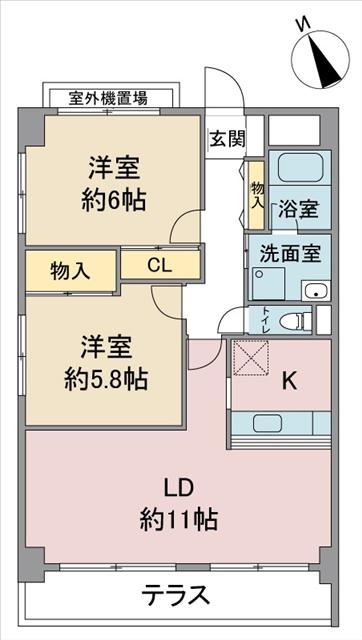 ラトゥール一社(2LDK/3階)の間取り写真