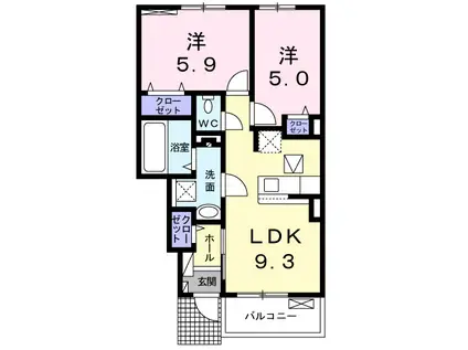 ジェルメ・メゾン III C(2LDK/1階)の間取り写真