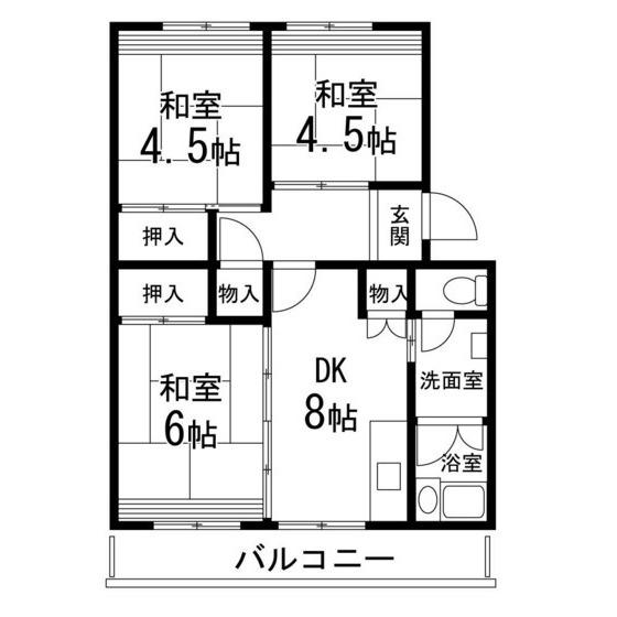 仙台中山団地4号棟(3DK/1階)の間取り写真