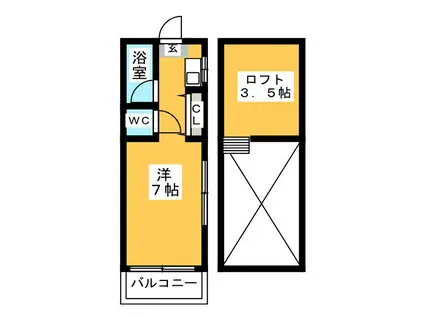 エアポートヒルズ板付(ワンルーム/1階)の間取り写真