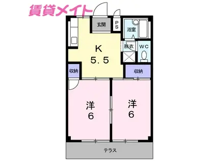 ラベンダーハウス(2K/2階)の間取り写真