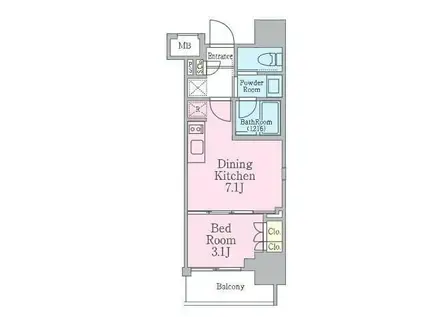 クレストコート本郷三丁目(1DK/14階)の間取り写真