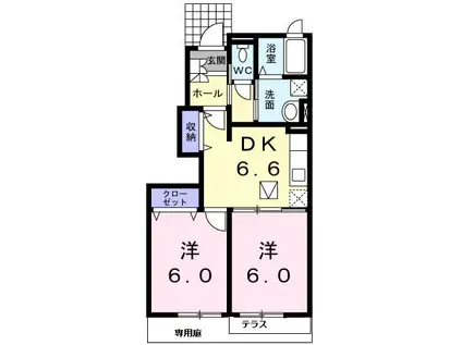 ル・ヴェルジュB(2DK/1階)の間取り写真