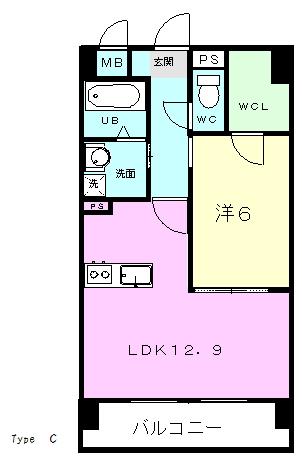 クラージュ菊陽(1LDK/5階)の間取り写真