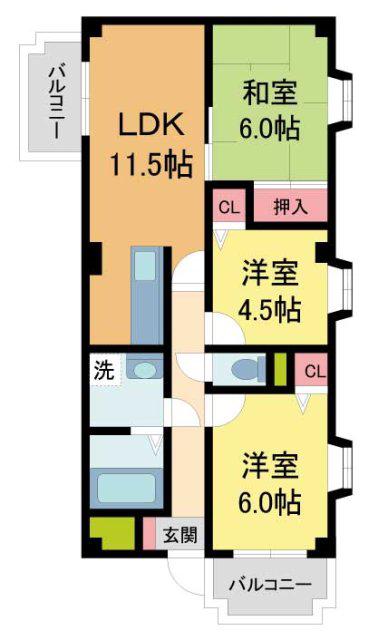 ゼフィール芦屋(3LDK/3階)の間取り写真