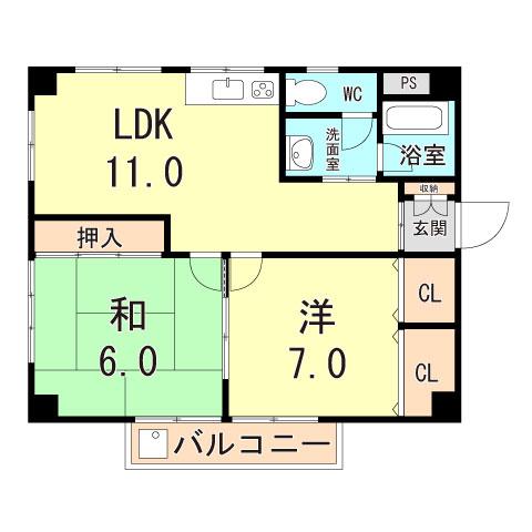 栄マンション(2LDK/4階)の間取り写真