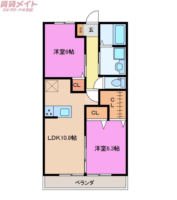 アトリウムテラス(2LDK/2階)の間取り写真