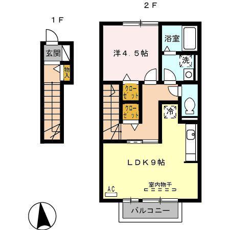 VESPER BELL(1LDK/2階)の間取り写真