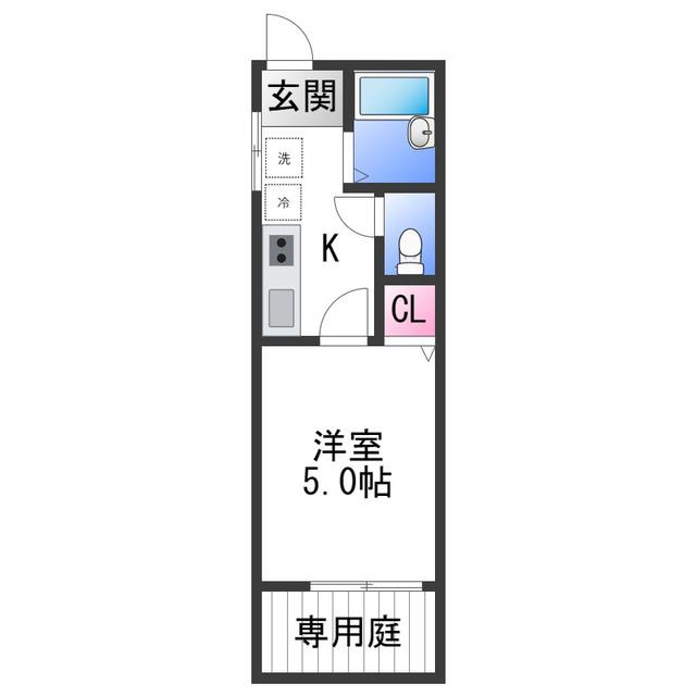 TJ田尻(1K/1階)の間取り写真