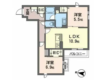 SHAMAISON ノース FIELD(2LDK/2階)の間取り写真